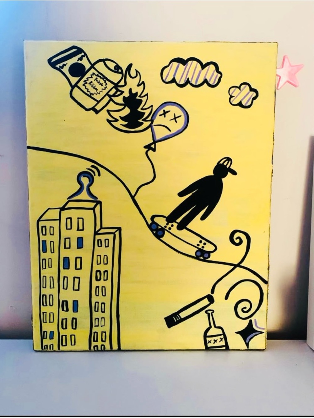 Yellow Skateboarder Pop Art Canvas Wall Art